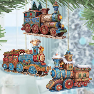 Christmas Train Wooden Ornaments Set of 3 by G. Debrekht - Christmas Decor - 8100198S3