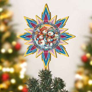 Snowman Family Star Tree Topper Wooden Decor by G. Debrekht - Santa Snowman Christmas Decor - 89511