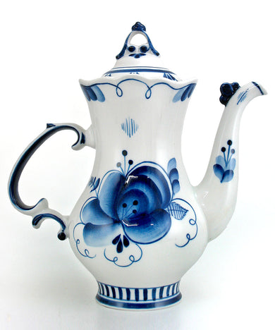 Gzhel Authentic Hand-Painted Fine Porcelain Decorative Blue and White Teapot by DeBrekht