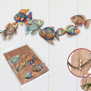 Coastal Fish Clip-On Eco Wood Decorative Ornaments Set of 6 by G. Debrekht - Coastal Decor - 8090034C-S6