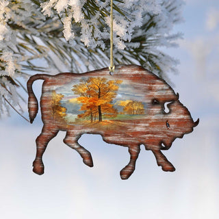 Buffalo Christmas Wooden Ornaments by Nature Wonders - Wildlife Holiday Decor - 8198212