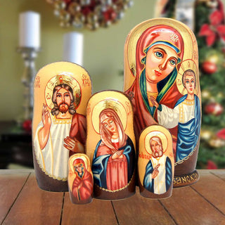 Icon Golden Stacking Matreshka Nesting Hand-Painted Dolls Set of 5 by G. DeBrekht - Nativity Holiday Decor - 130123