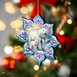Polar Bear Snowflake Wooden Ornaments by G. Debrekht - Nature Wildlife Decor - 8688408