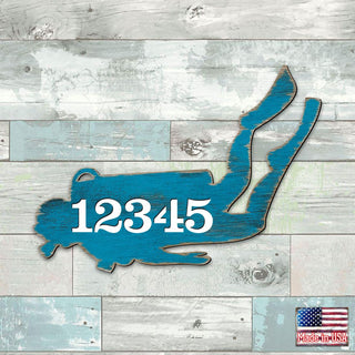 Scuba Diver Coastal Personalized House Number Sign by G. Debrekht - Coastal Sea-Life Decor - Handcrafted Wooden Handcrafted Wooden Handcrafted Wooden Address Sign - MA98446