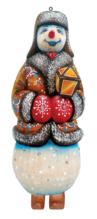 One-of-a-Kind Snowman WOODCARVED Handpainted Figurine 2.5 X 2 X 5.5