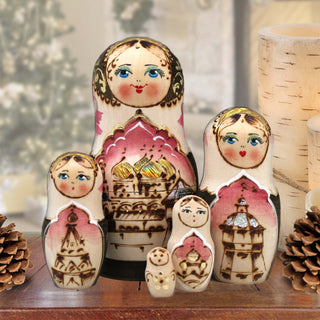 Golden Cathedral Matreshka Nesting Hand-Painted Doll Set of 5 by G. DeBrekht - Christmas Decor - 140122-2