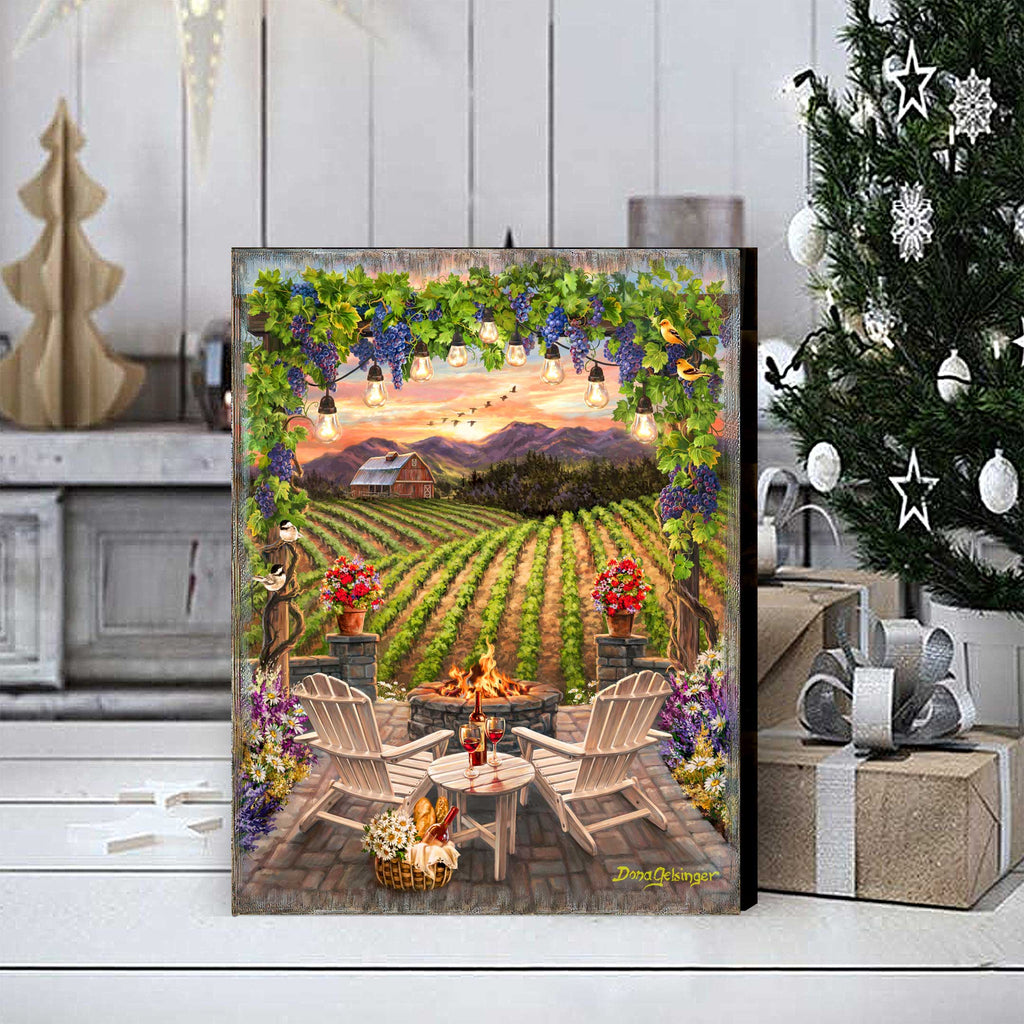 Wine at Sunset Block Wall Art by D. Gelsinger - Family Love Decor - 95684B-DG