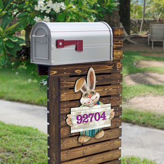 Bunny Greeter Wooden Personalized House Number Sign - Easter Spring Decor - Handcrafted Wooden Address Sign - MA81544232