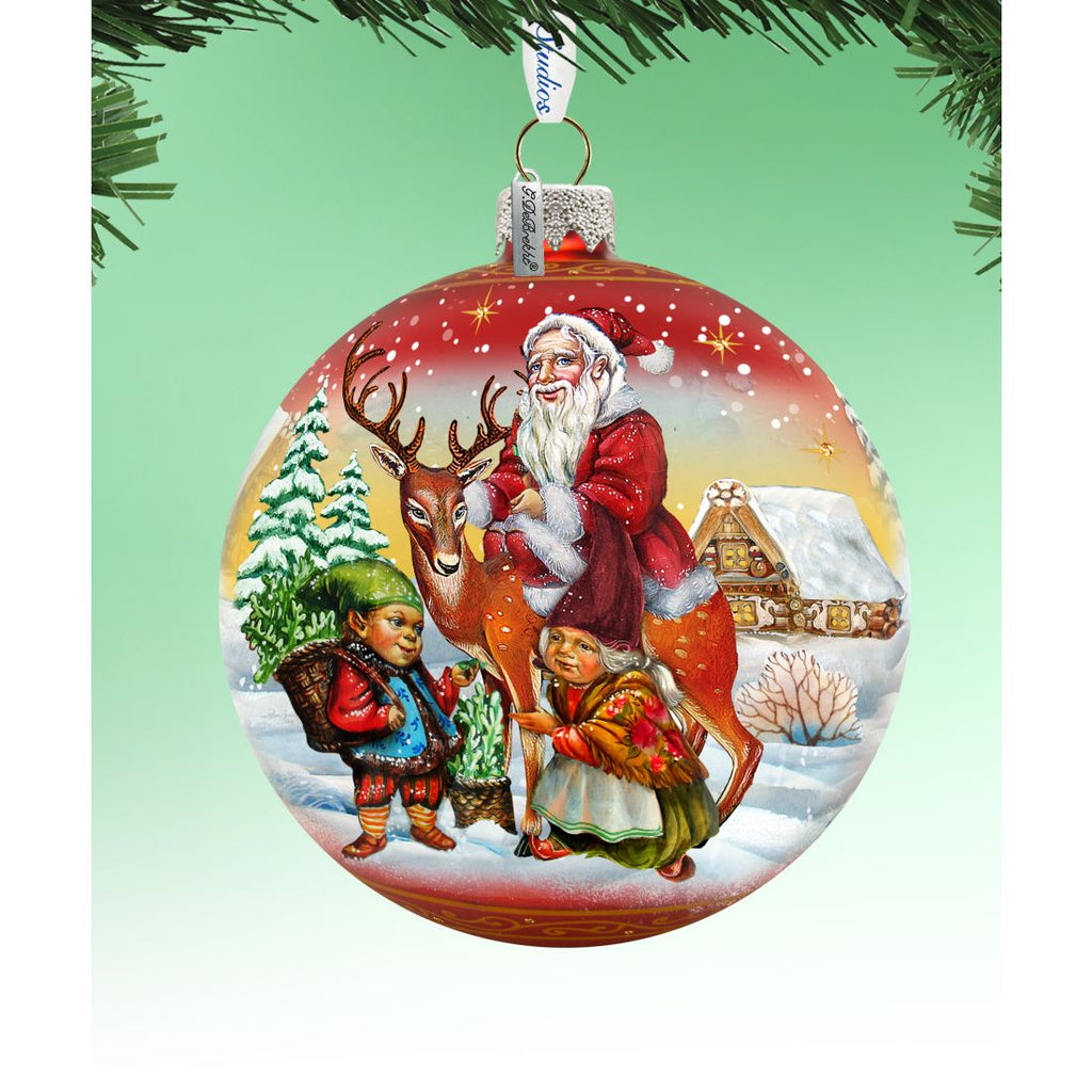 Vintage Sleigh Ride in Red Glass Ornament Limited Edition by G. DeBrekht - Christmas Santa Snowman Decor - 73865