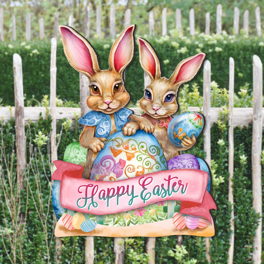 Easter Door Hanger, Easter Gift - Happy Easter Bunnies Easter Door Decor by G. DeBrekht - Easter Spring Decor - 8652782H