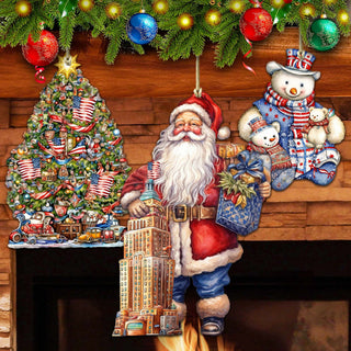 Santas Around the World - American Inspired Santa - Eco Wood Ornaments Set of 3 by G. DeBrekht Christmas Santa Snowman Decor - 8091301S3