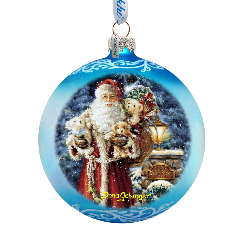 Silent Night Santa Glass Ornament by D. Gelsinger - Christmas Santa Snowman Decor - 71111-1315
