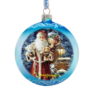Silent Night Santa Glass Ornament by D. Gelsinger - Christmas Santa Snowman Decor - 71111-1315