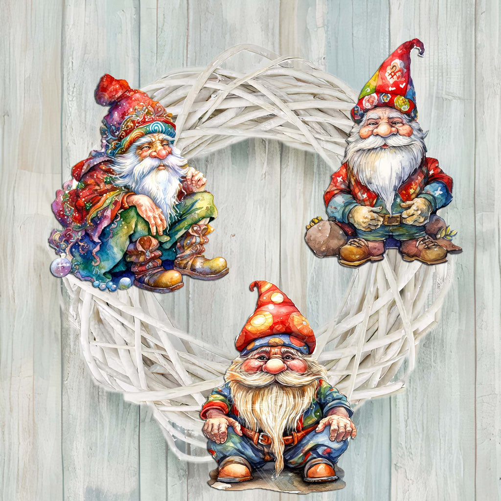 Christmas Gnomes Clip-On Eco Wood Decorative Ornaments Set of 3 by G. Debrekht - Christmas Decor - 8091031C-S3