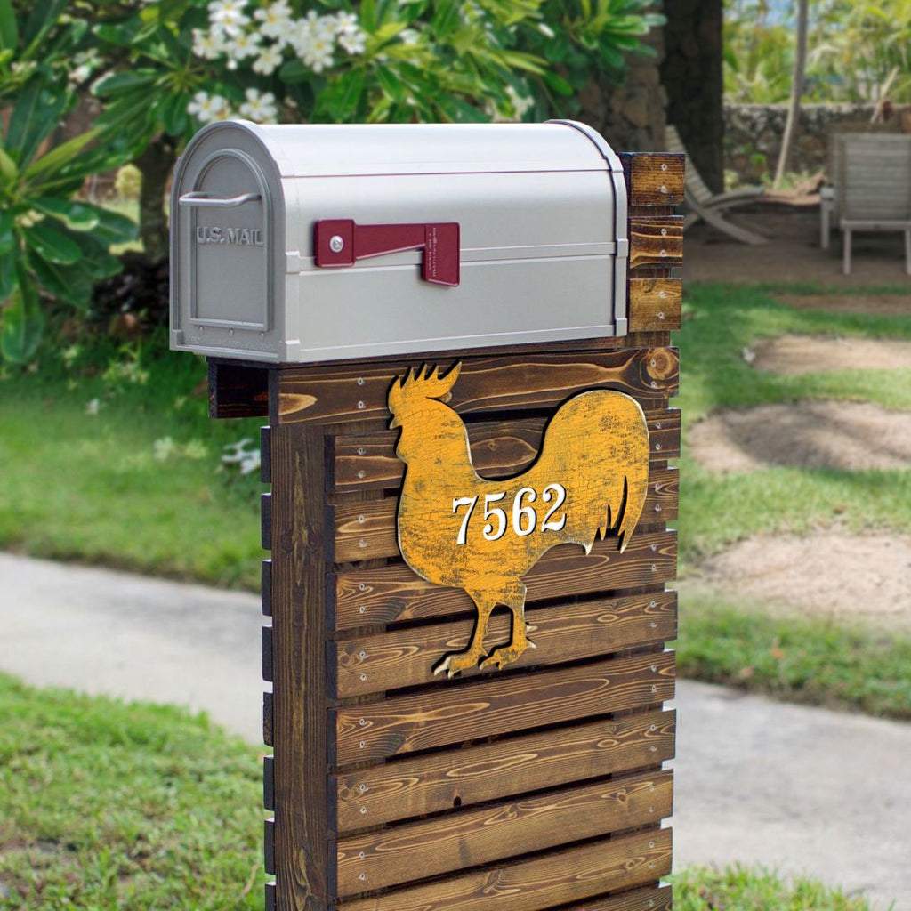 Rooster Wooden Custom House Number Sign by G. DeBrekht - Nature Wildlife Decor - Handcrafted Wooden Handcrafted Wooden Handcrafted Wooden Address Sign - MA98135