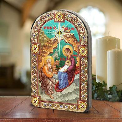 Orthodox Nativity Wooden Gold Plated Religious Christian Sacred Icon - Inspirational Icon Decor - 86052