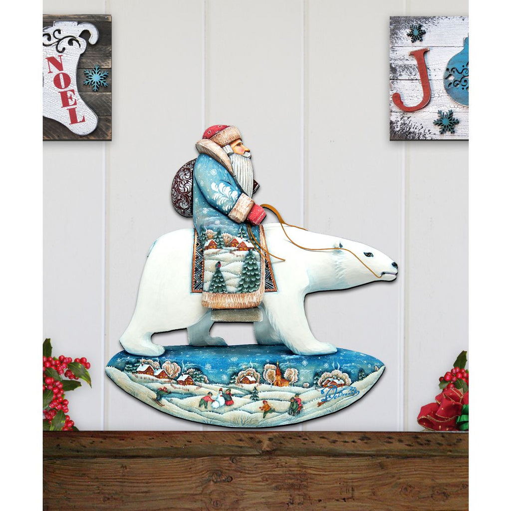 Santa On Polar Bear Christmas Door Decor by G. DeBrekht - Christmas Santa Snowman Decor - 8116382H