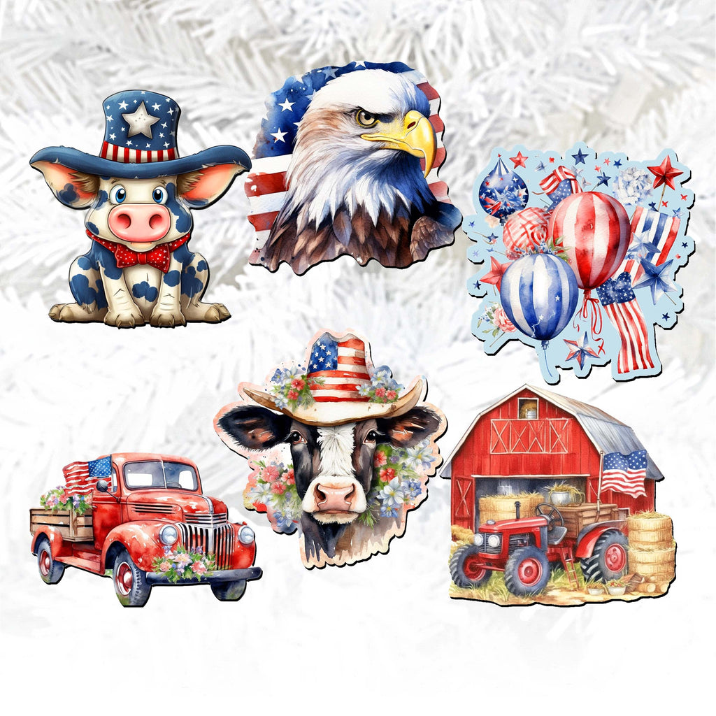 American flag Clip-On Eco Wood Decorative Ornaments Set of 6 by G. Debrekht - Patriotic Decor - 8090002C-S6