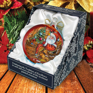 Santa on the Road Glass Ornament Limited Edition by G. DeBrekht - Christmas Santa Snowman Decor - 73915