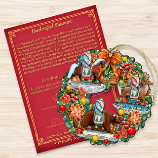 Traveling Santa Wreath Wooden Ornaments by G. DeBrekht - Christmas Decor - 8185307-2