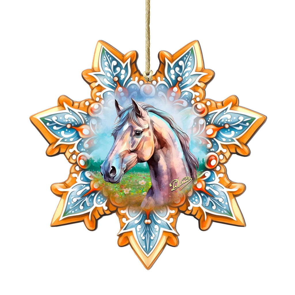 Horse Snowflake Large Wooden Ornament by G. Debrekht - Nature Wildlife Decor - 8688431M