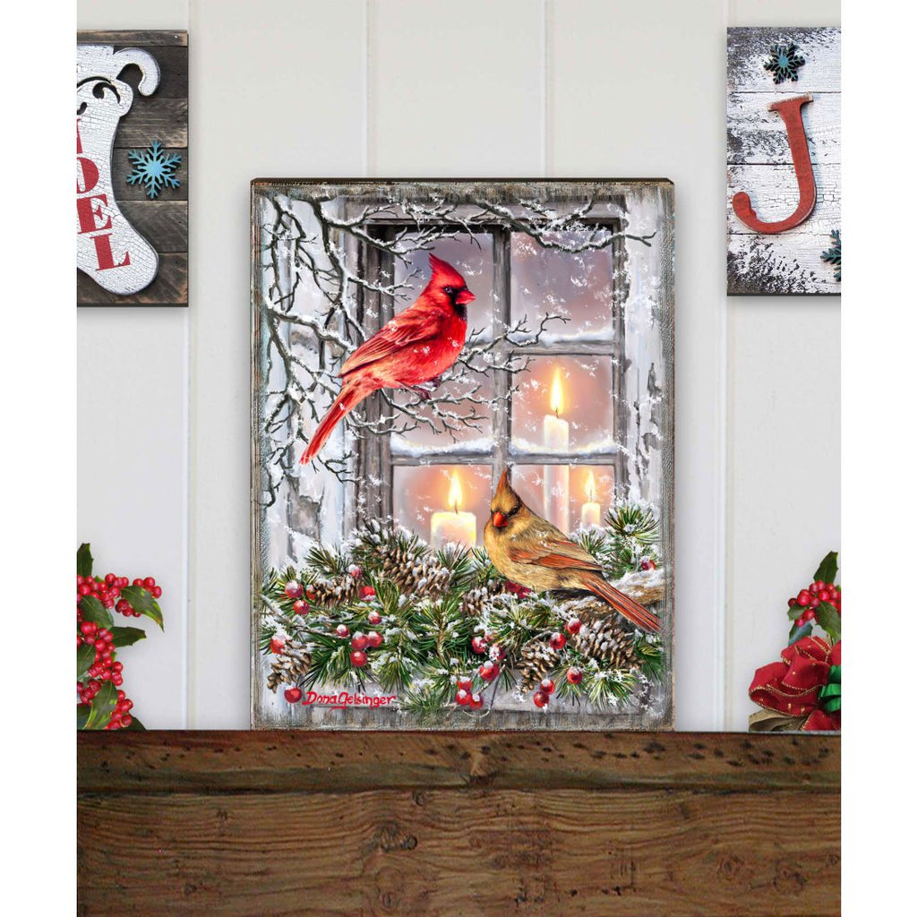 Winter House Birds Art Wooden Wall Art by D. Gelsinger - Nature Wildlife Decor - 95667B-DG