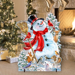 Frosty Forest Friends Snowman Christmas Outdoor Scene by D. Gelsinger - Christmas Santa Snowman Decor - 8461026F-1624