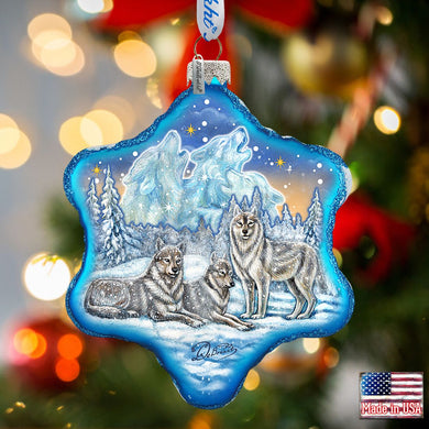 Winter Wolves Snowflake Glass Ornament by G. DeBrekht - Wildlife Holiday Decor - 754-012