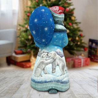 Polar Bears Santa Hand-Painted WOODCARVED Masterpiece by G. DeBrekht - Wildlife Holiday Decor - 8215098 *** PRE-ORDER - Handmade Just for You! ***