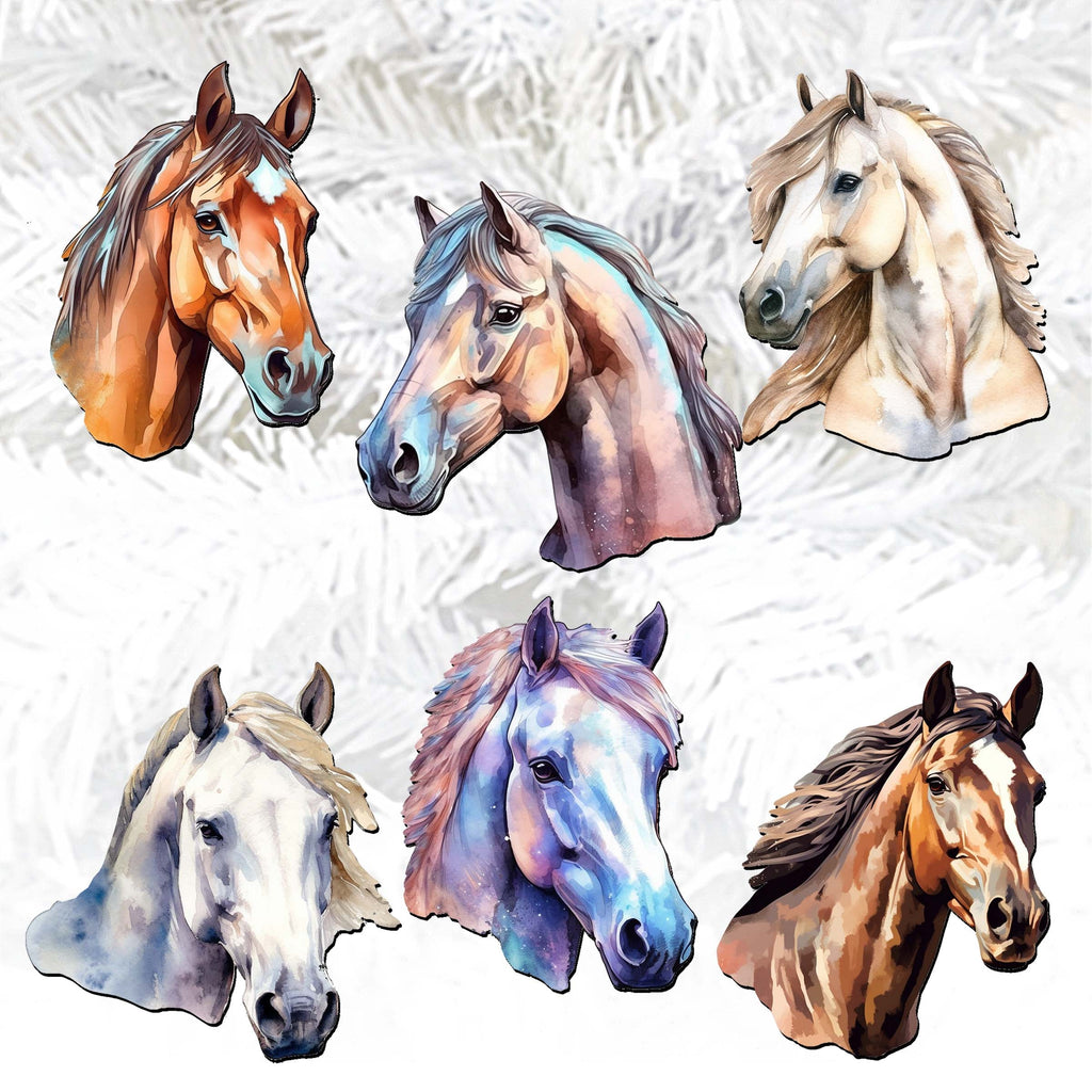 Horses Clip-On Eco Wood Decorative Ornaments Set of 6 by G. Debrekht - Christmas Decor - 8090039C-S6