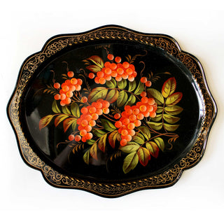 Authentic Zhostovo Floral Hand-Painted Metal Tray 15x12 - Unique Kitchenware and Gift Handmade Decorative Art One-of-a-Kind Work of Art by G. Debrekht Functional Kitchenware Table and Unique Wall Decor