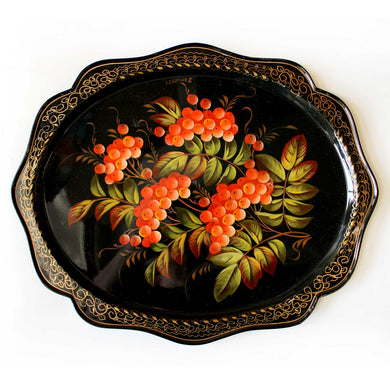 Authentic Zhostovo Floral Hand-Painted Metal Tray 15x12 - Unique Kitchenware and Gift Handmade Decorative Art One-of-a-Kind Work of Art by G. Debrekht Functional Kitchenware Table and Unique Wall Decor