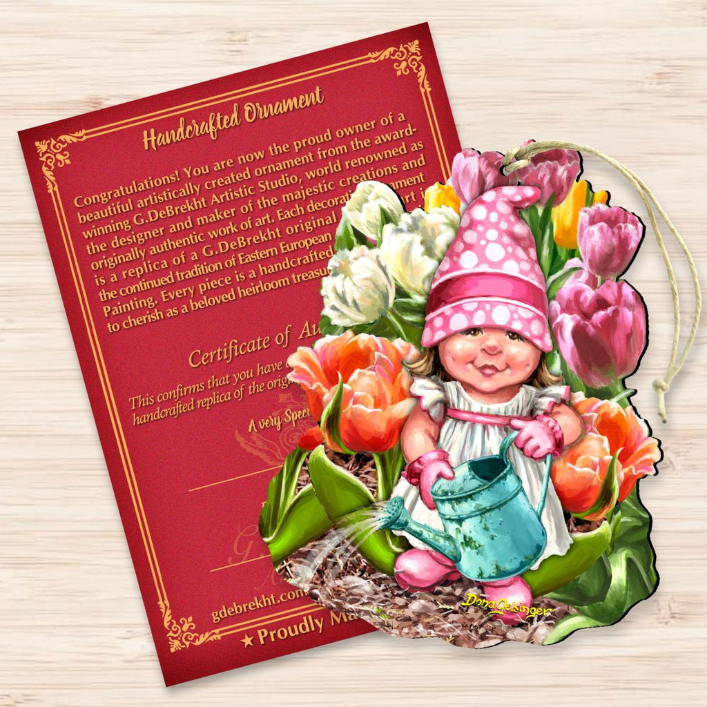 Spring Wreath Blossom Gnome Dwarf Wooden Ornaments by Gelsinger - Easter Spring Decor - 8461063-DG