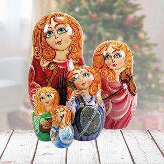 Music Angel Matreshka Stacking Hand-Painted Dolls Set of 5 by G. DeBrekht - Christmas Decor - 130110