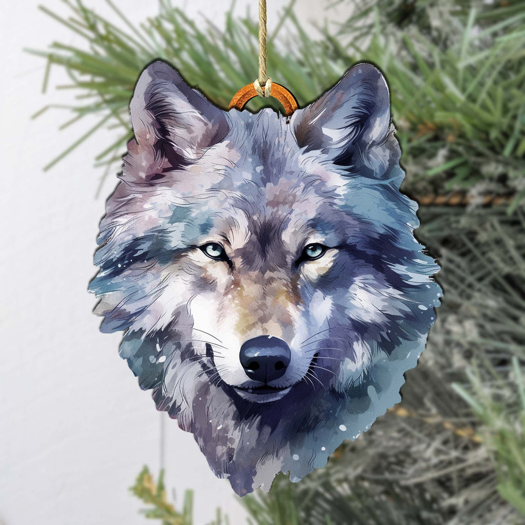 Alaskan Wolf Face Wooden Ornaments by G.Debrekht - Wildlife Holiday Decor - 8710125-1