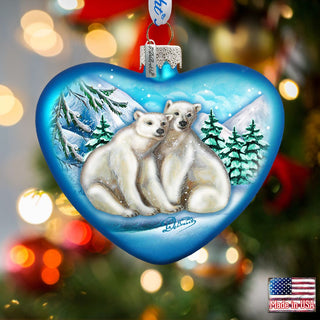 Polar Bear Love Heart Glass Ornament by G. DeBrekht - Wildlife Holiday Decor - 744-021