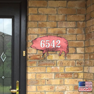 Pig Wooden Custom House Number Sign by G. DeBrekht - Nature Wildlife Decor - Handcrafted Wooden Handcrafted Wooden Handcrafted Wooden Address Sign - MA98138