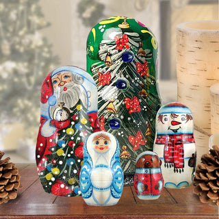 Mr. & Mrs. Christmas Matreshka Nesting Hand-Painted Doll Set of 5 by G. DeBrekht - Christmas Decor - 1101512-2