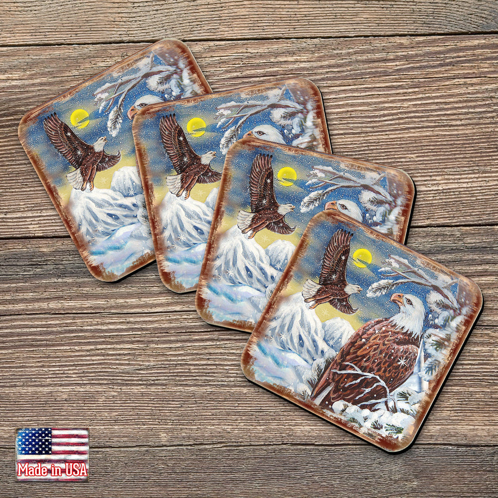 Eagle Wooden Cork Coasters Gift Set of 4 by Nature Wonders - Nature Wildlife Decor - 95219C-S4