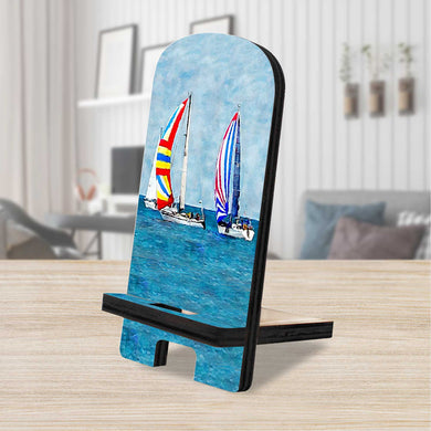 Sail Boats Cell Phone Stand Coastal Decor Wood Mobile Tablet Holder Charging Station Organizer - 892042