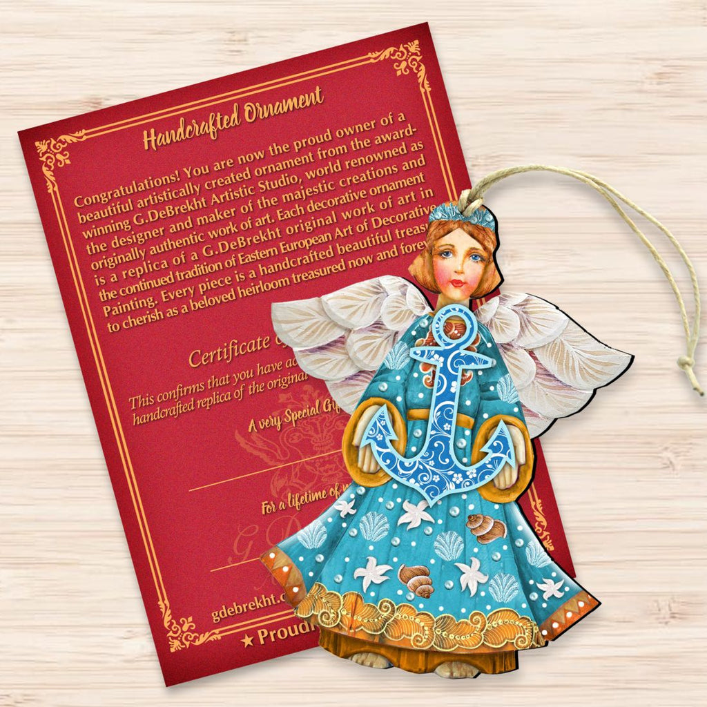 Guardian of The Sea Angel Wooden Ornaments by G. DeBrekht - Coastal Holiday Decor - 8152724-2