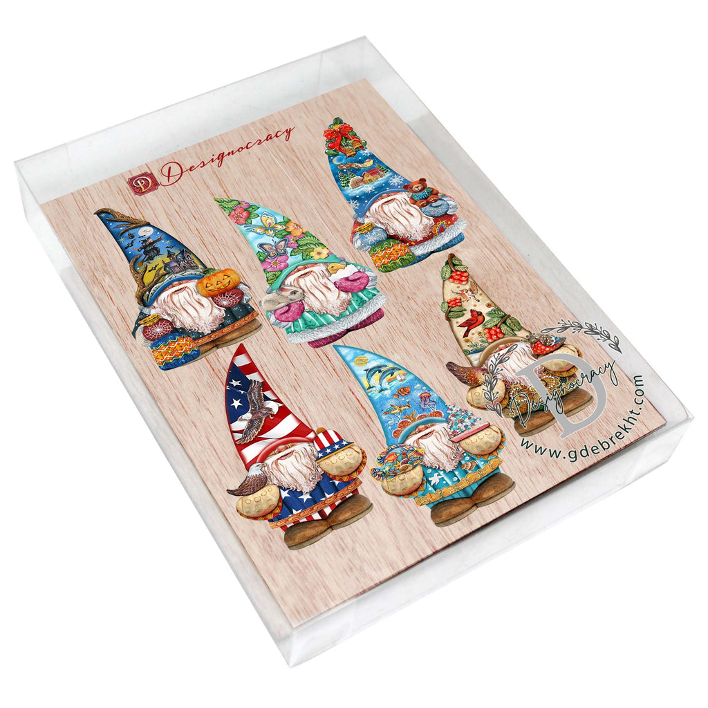 Holiday Gnomes Decorative Eco Wood Magnets Set of 6 by G. Debrekht - Christmas Decor - 8090138G-S6