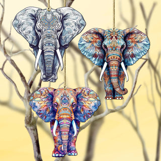 Elephants Decorative Eco Wood Ornaments Set of 3 by G. Debrekht - Wildlife Decor - 8091036-S3