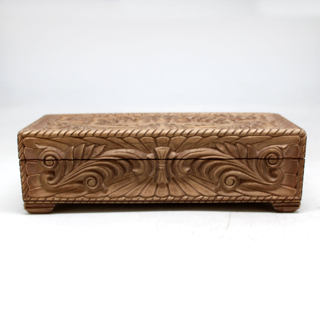 One-of-a-Kind Ornamental WOODCARVED Jewelry BOX 8x3.5x2.5