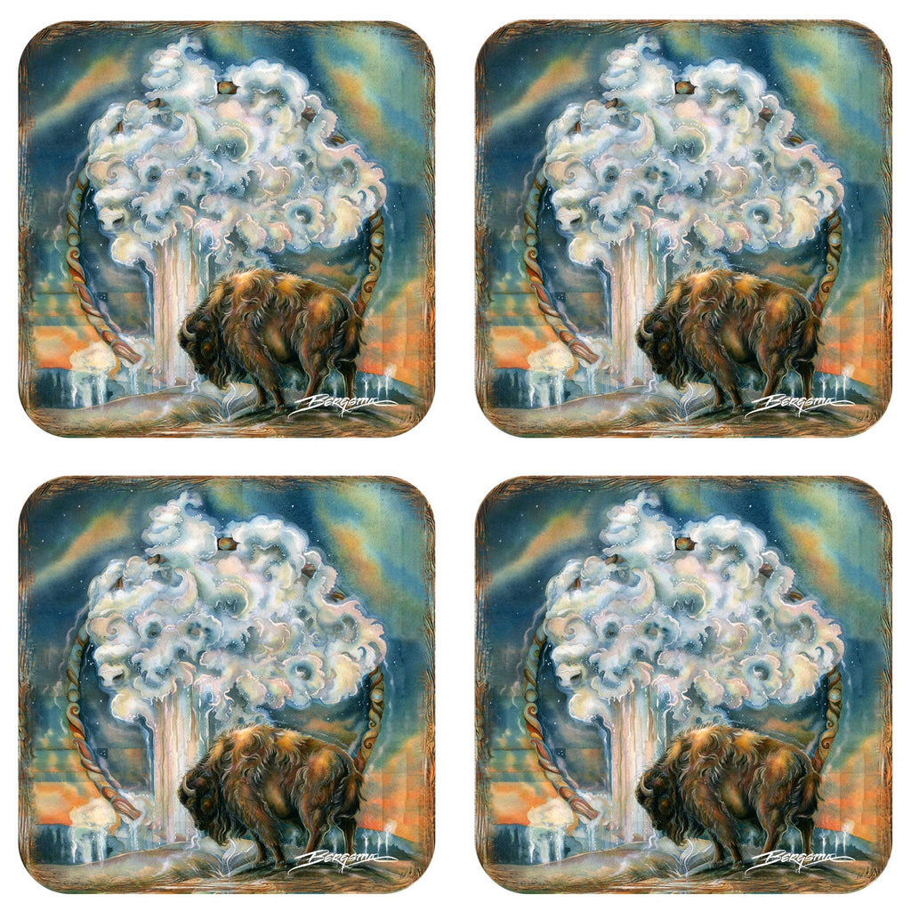Wild Spirit of Nature Wooden Cork Coasters Gift Set of 4 by J. Bergsma - Wildlife Decor - 8199467C-S4