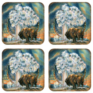Wild Spirit of Nature Wooden Cork Coasters Gift Set of 4 by J. Bergsma - Wildlife Decor - 8199467C-S4
