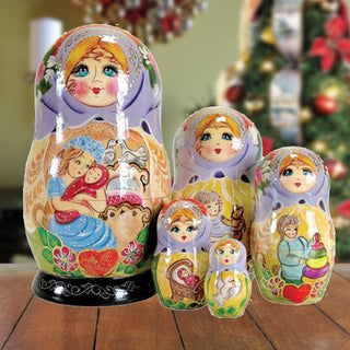 Mother Love Matreshka Nesting Hand-Painted Dolls Set of 5 by G. DeBrekht - Love Family Kids Decor - 130231