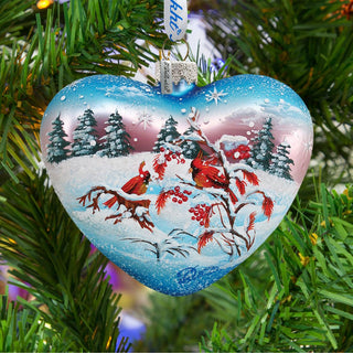 Winter Birds Heart Glass Ornament by G. DeBrekht - Christmas Decor - 73152