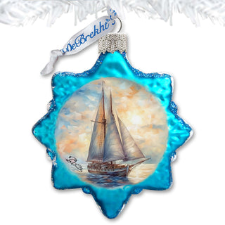 Coastal Decorations Sailboat Keepsake Glass Ornaments by G. Debrekht - Coastal Holiday Decor - 777401