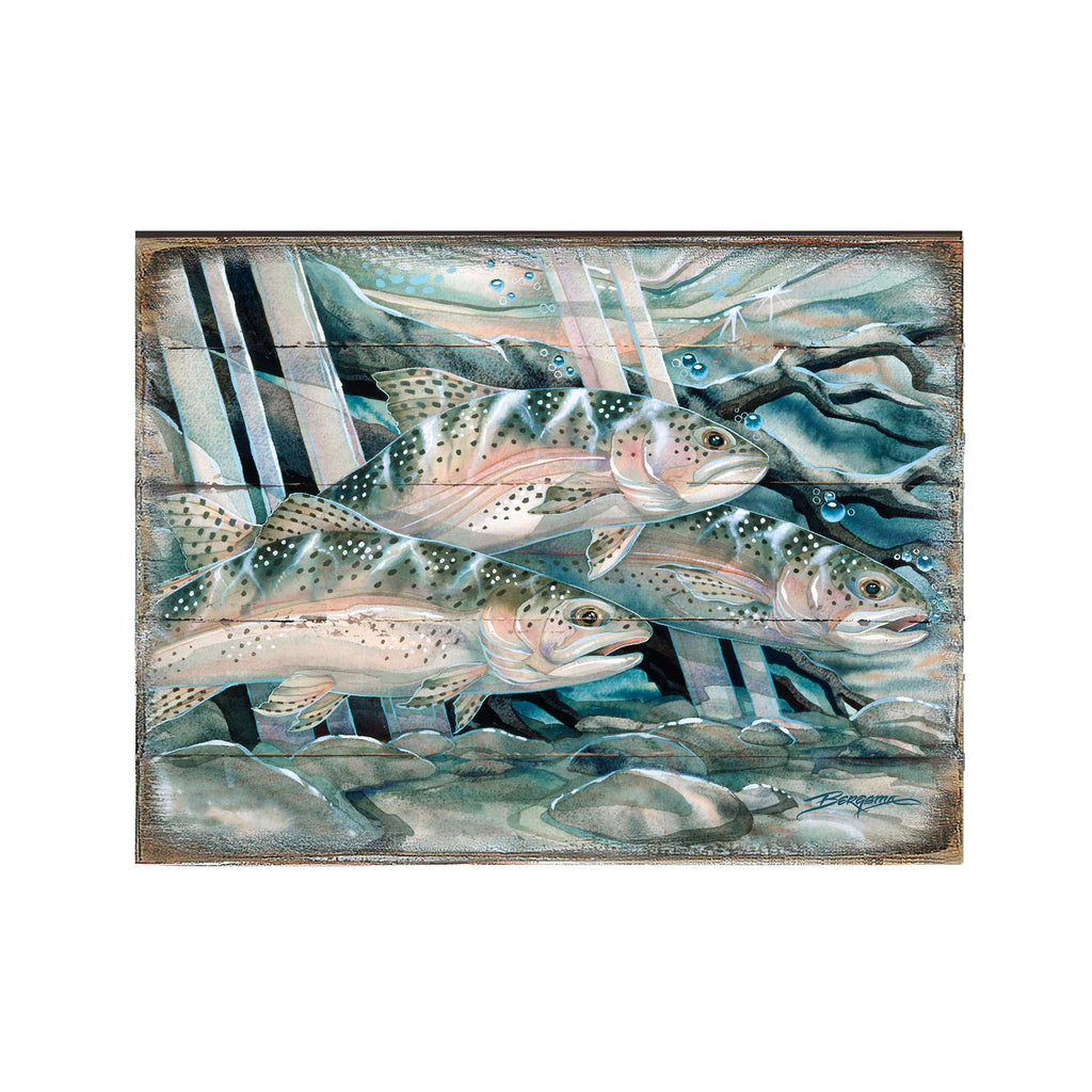 Catch the Rainbow Trout Wooden Wall Art by J. Bergsma - Nature Wildlife Decor - 8592674BP-JB